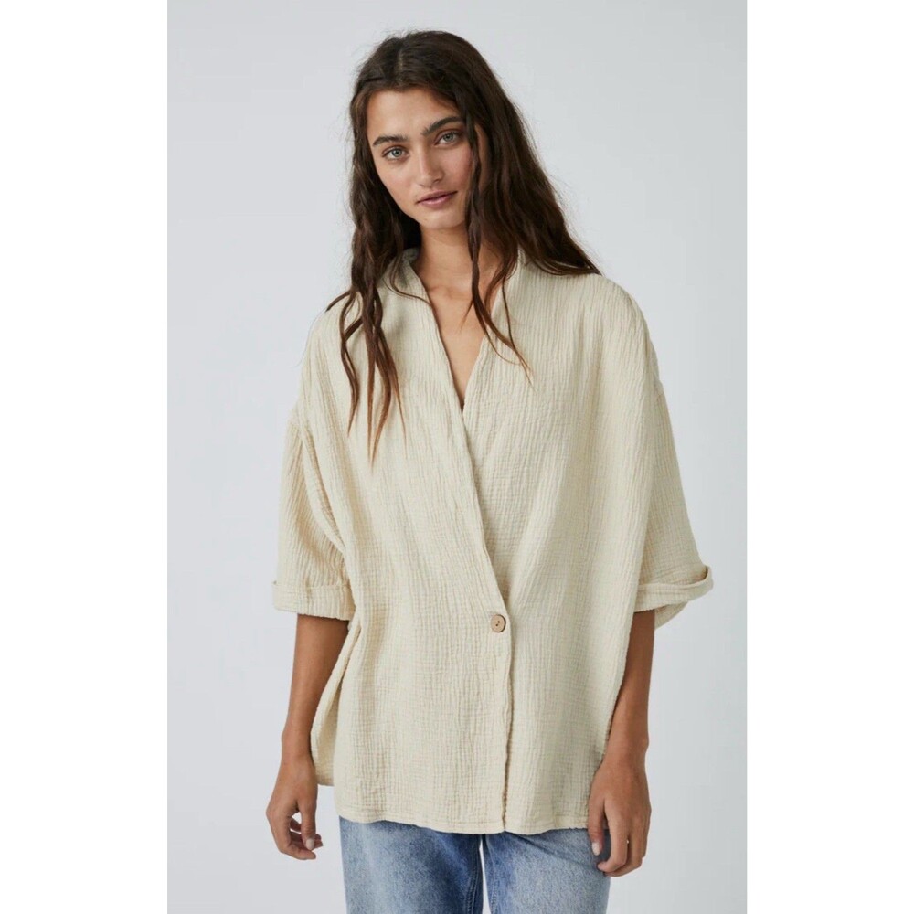 Free People Lou Blazer Shirt Top Oversized Size Small MRSP $108 Boxy Gauzy